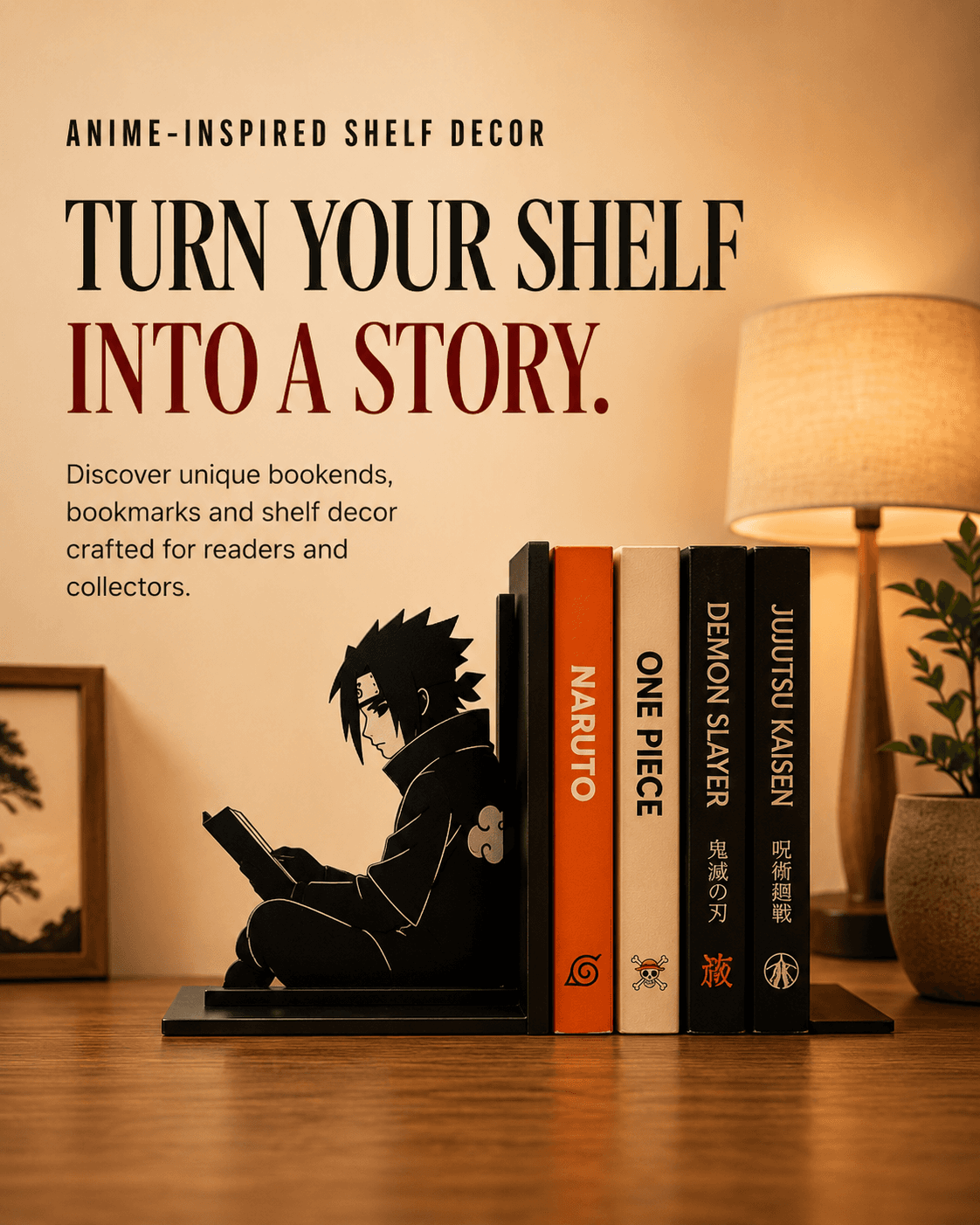 ShelfMyth anime-inspired bookends and shelf decor